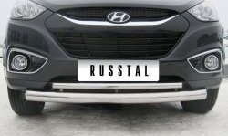 16 949 р. Защита переднего бампера (2 трубыØ76 и 42 мм, нержавейка) SLITKOFF  Hyundai IX35  LM (2009-2018) дорестайлинг, рестайлинг. Увеличить фотографию 2