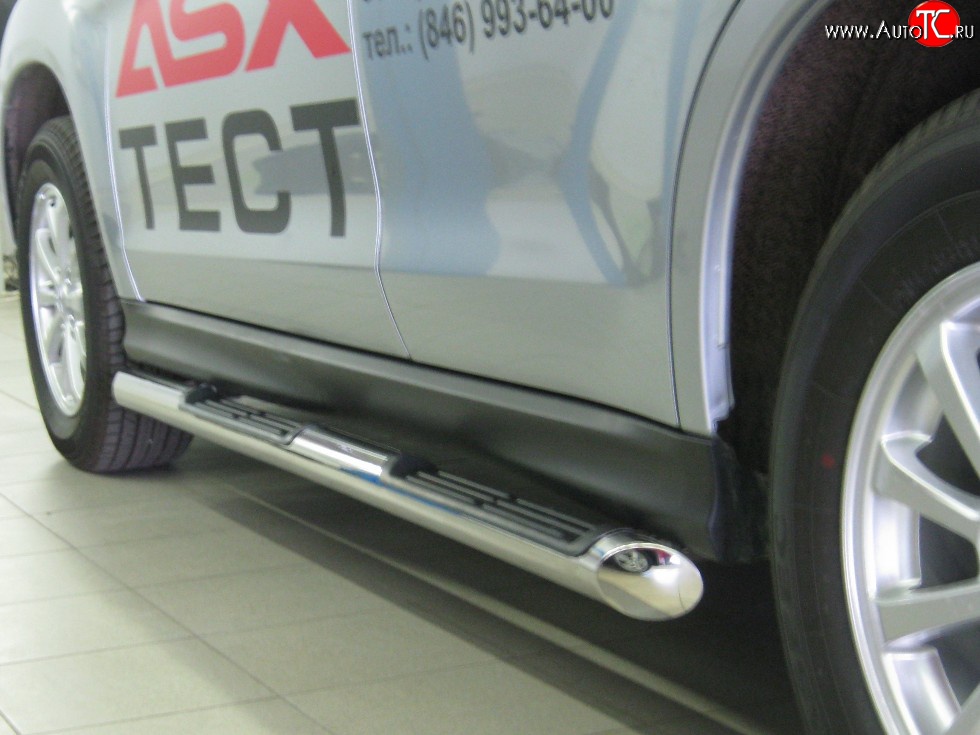 19 799 р. Защита порогов Russtal из трубы d76 мм с пластиковыми вставками для ног  Mitsubishi ASX (2010-2012) (Защита порогов с со скосами на торцах (вариант 1))