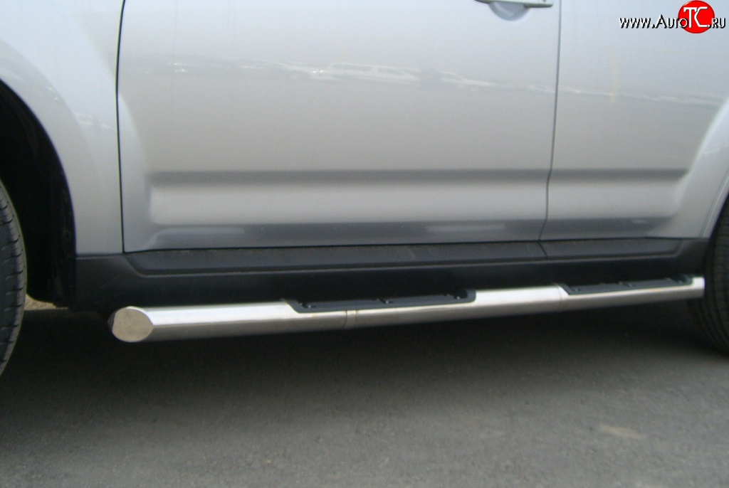 19 799 р. Защита порогов Russtal из трубы d76 мм с пластиковыми вставками для ног  Mitsubishi Outlander  XL (2005-2009) (Защита порогов с со скосами на торцах (вариант 1))