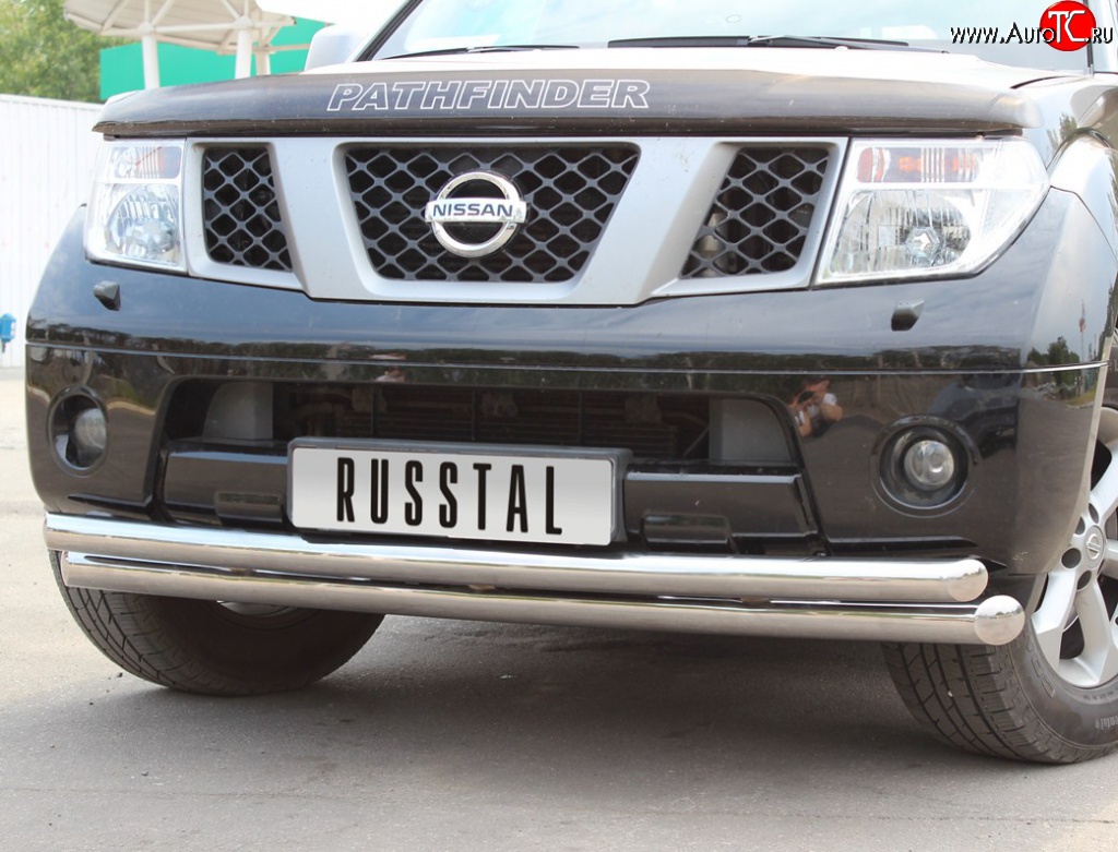 19 099 р. Защита переднего бампера (2 трубыØ76 и 63 мм, нержавейка) Russtal  Nissan Pathfinder  R51 (2004-2007)
