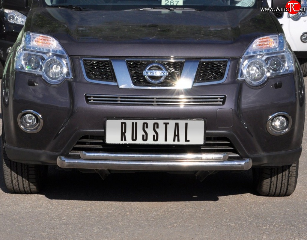 19 799 р. Защита переднего бампера (2 трубыØ76 и 42 мм, нержавейка) Russtal  Nissan X-trail  2 T31 (2010-2015)