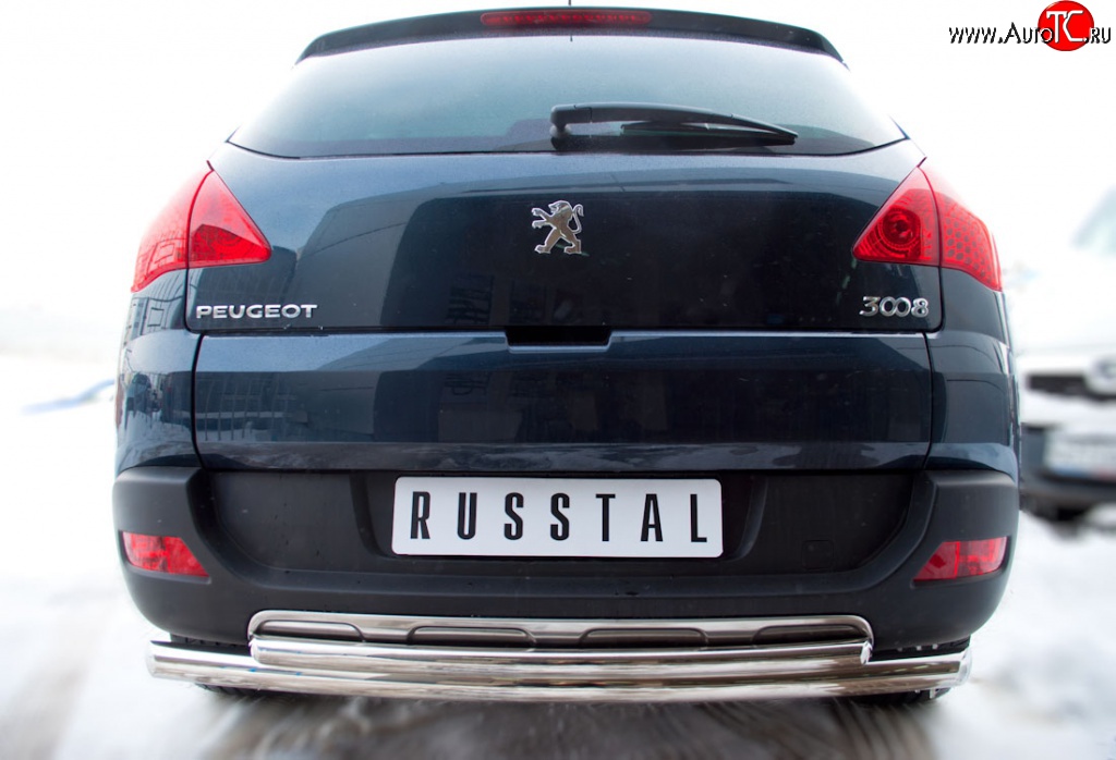 17 399 р. Защита заднего бампера (Ø 63 и 42 мм, нержавейка) Russtal  Peugeot 3008 (2009-2013)