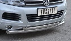 12 699 р. Защита переднего бампера (2 трубыØ76 и 63 мм, нержавейка) Russtal Volkswagen Touareg NF дорестайлинг (2010-2014). Увеличить фотографию 3