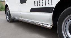 Правая защита порогов Russtal из круглой трубы со скошенными торцами диаметром 63 мм Volkswagen Transporter T5 дорестайлинг (2003-2009)