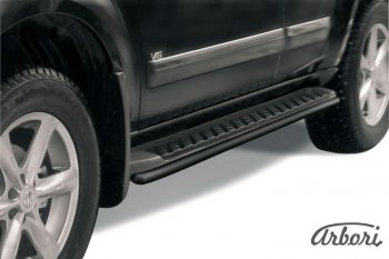 Защита штатных порогов Arbori (черная, d42 mm). Nissan Pathfinder 3 R51 рестайлинг (2007-2016)