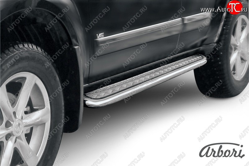 14 219 р. Защита штатных порогов с листом Arbori (нержавейка, алюминий, d57) Nissan Pathfinder R51 рестайлинг (2009-2014)