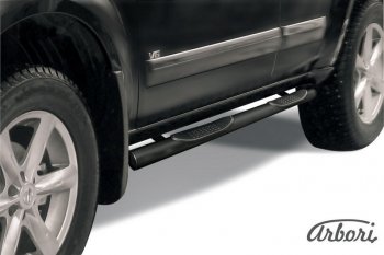 Защита штатных порогов Arbori (с проступью, черная, d76 mm). Nissan Pathfinder 3 R51 рестайлинг (2007-2016)