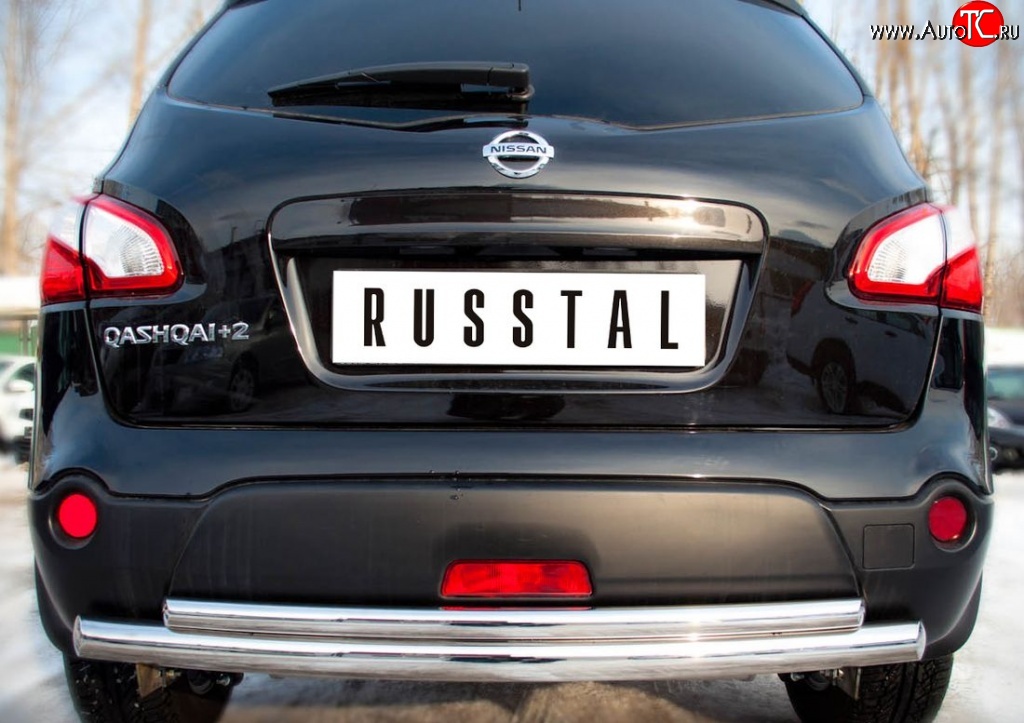 15 649 р. Защита заднего бампера (Ø63 и 42 мм, нержавейка) Russtal Nissan Qashqai +2 1 J10 рестайлинг (2010-2014)