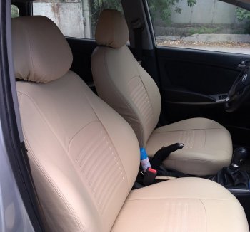 6 599 р. Чехлы для сидений (G11/G15) Lord Autofashion Турин (экокожа, раздельная спинка)  Nissan Almera  седан (2012-2019) (Бежевый, вставка Бежевая). Увеличить фотографию 4