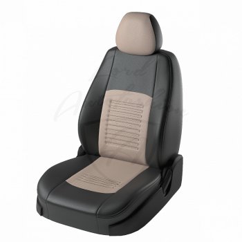 Чехлы для сидений (G11/G15) Lord Autofashion Турин (экокожа, раздельная спинка) Nissan Almera седан G15 (2012-2019)  (Чёрный, вставка бежевая)