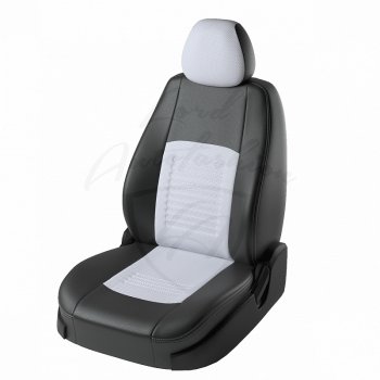 Чехлы для сидений (G11/G15) Lord Autofashion Турин (экокожа, раздельная спинка) Nissan Almera седан G15 (2012-2019)  (Чёрный, вставка белая)