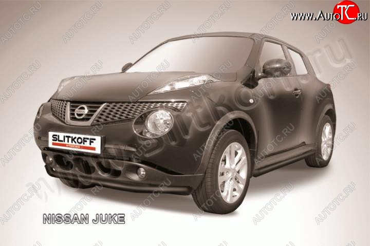 6 349 р. Защита переднего бампер Slitkoff  Nissan Juke  1 YF15 (2010-2020) (Цвет: серебристый)