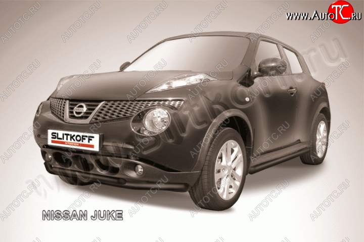 9 299 р. Защита переднего бампер Slitkoff  Nissan Juke  1 YF15 (2010-2020) (Цвет: серебристый)