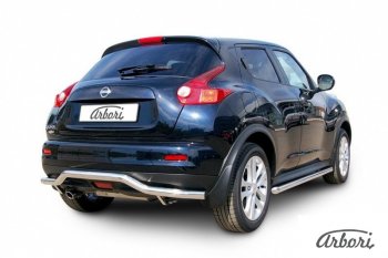 14 759 р. Защита заднего бампера Arbori (волна, нержавейка, 1 труба d57 mm). Nissan Juke 1 YF15 рестайлинг (2014-2020) (4WD). Увеличить фотографию 2