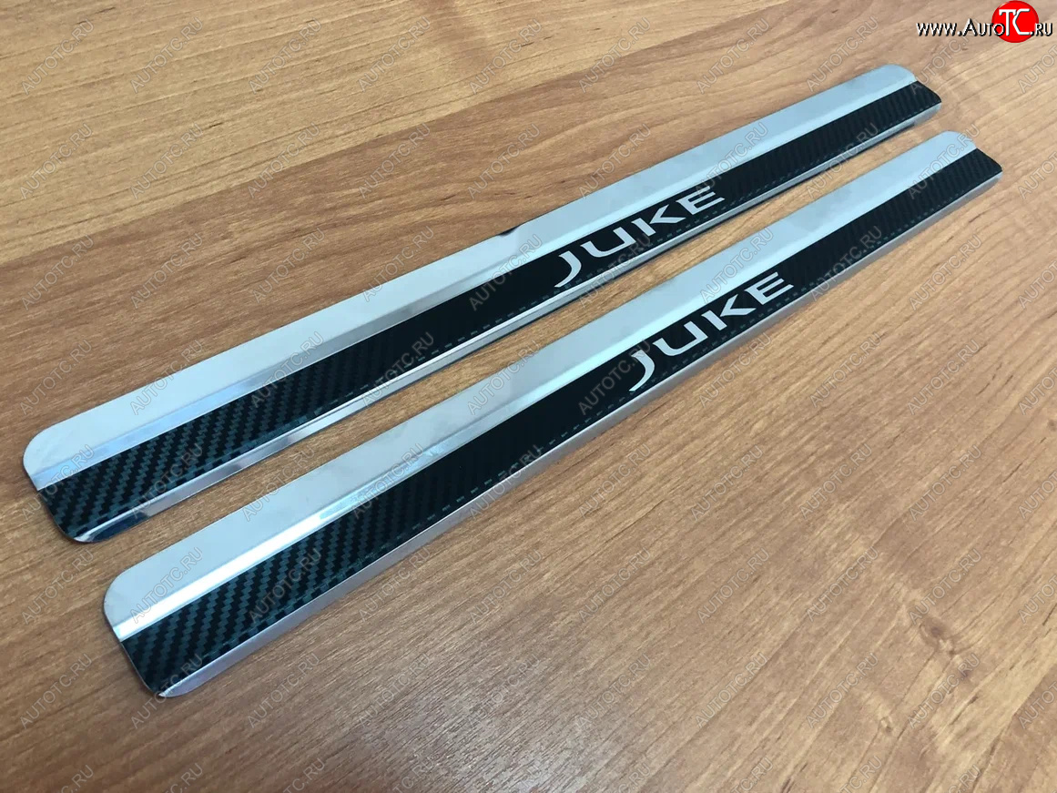 2 349 р. Накладки порожков салона INOX  Nissan Juke  1 YF15 (2010-2020) (Нержавеющая сталь + карбон)