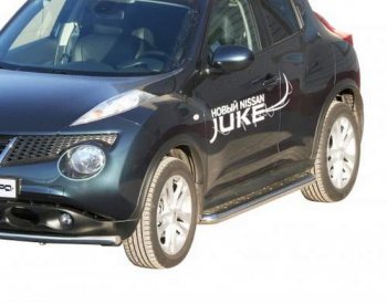 11 299 р. Защита порогов ТехноСфера (Техно Сфера) (Сталь с покрытием, с алюминиевым листом, d63.5 mm)  Nissan Juke  1 YF15 (2010-2020) (цвет: Серебристый). Увеличить фотографию 1