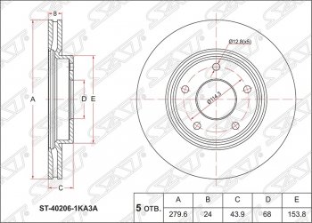 2 099 р. Диск тормозной SAT (передний, d 280) Nissan Juke 1 YF15 дорестайлинг (2010-2014). Увеличить фотографию 1