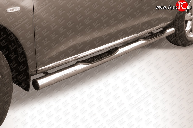 15 599 р. Защита порогов из трубы d76 мм с пластиковыми вставками для ног Slitkoff Nissan Murano 2 Z51 рестайлинг (2010-2016) (Нержавейка, Полированная)