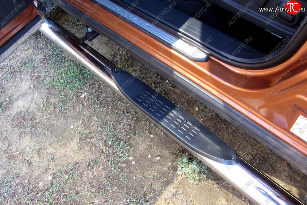 16 599 р. Защита порогов с пластиковыми вставками для ног из круглой трубы диаметром 76 мм Slitkoff  Nissan Murano  3 Z52 (2015-2024) (Цвет: нержавеющая полированная сталь)