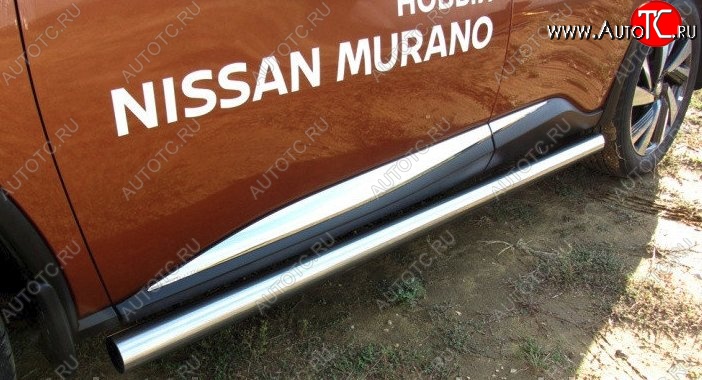 14 799 р. Защита порогов из круглой трубы диаметром 76 мм Slitkoff Nissan Murano 3 Z52 рестайлинг (2020-2024) (Нержавейка, Полированная)