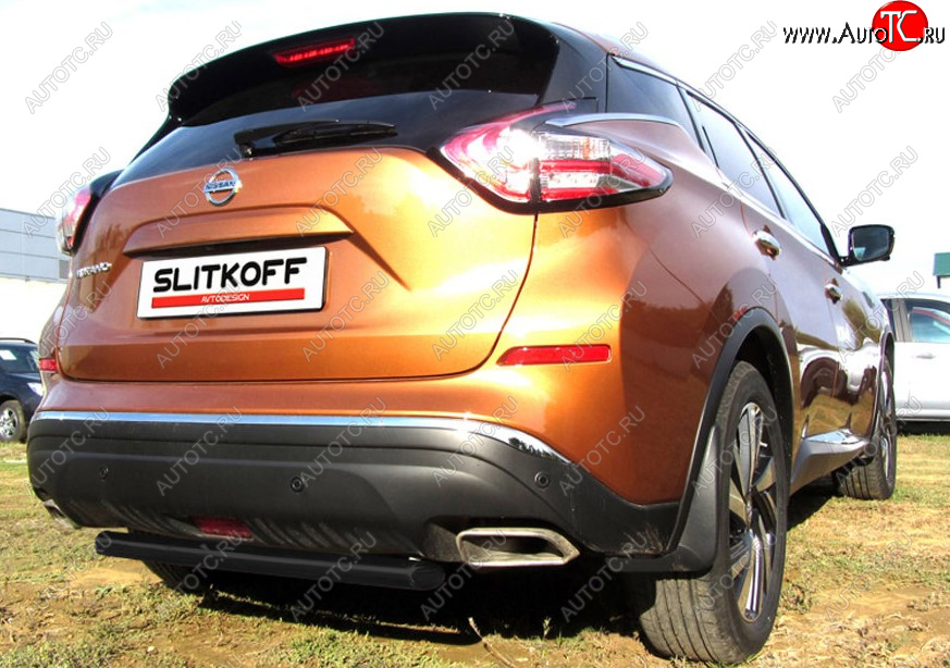 4 299 р. Защита заднего бампера Slitkoff (Ø 57, короткая)  Nissan Murano  3 Z52 (2015-2022) (Сталь с полимерным покрытием. Цвет: черный)
