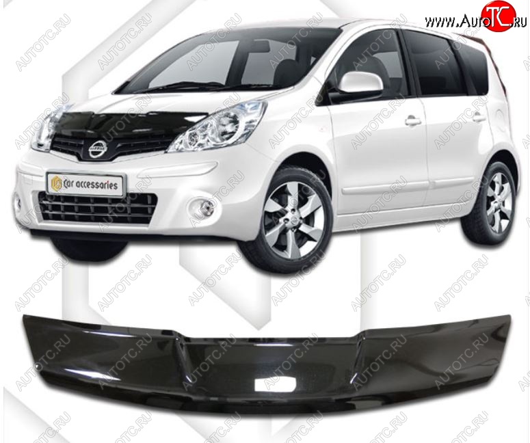 1 759 р. Дефлектор капота (левый руль) CA-Plastic  Nissan Note  1 (2008-2013) (Classic черный, Без надписи)