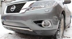 1 539 р. Нижняя сетка на бампер Russtal (хром) Nissan Pathfinder R52 дорестайлинг (2012-2017). Увеличить фотографию 1