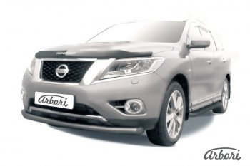 Защита переднего бампера Arbori (черная, 2 трубы d57 и 57 mm) Nissan Pathfinder 4 R52 дорестайлинг (2012-2017)