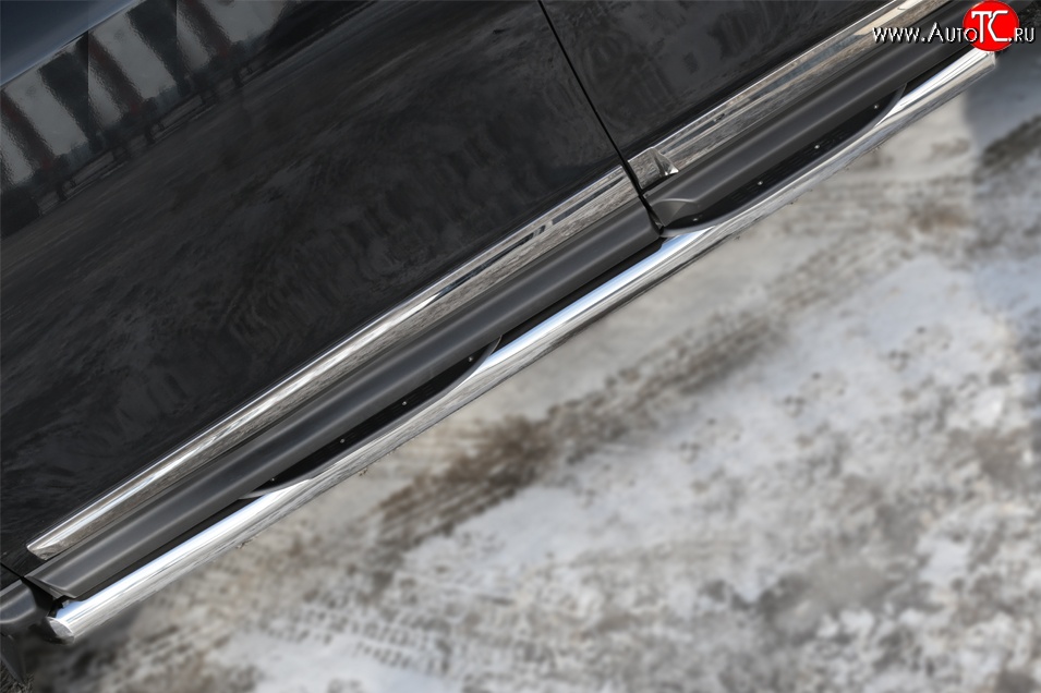 20 749 р. Защита порогов с пластиковыми вставками для ног из круглой трубы диаметром 76 мм Russtal  Nissan Pathfinder  R52 (2012-2017) (Защита порогов с со скосами на торцах (вариант 1))