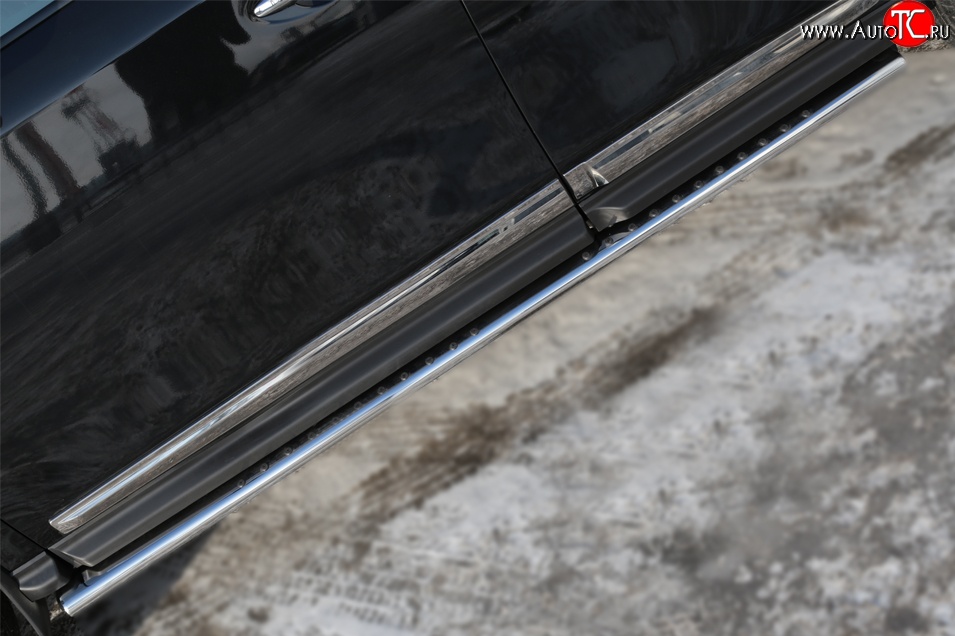 30 649 р. Защита порогов с круглыми вставками для ног из овальной трубы диаметром 120x60 мм Russtal  Nissan Pathfinder  R52 (2012-2017)