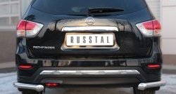 Защита заднего бампера (Ø63 мм уголки, нержавейка) Russtal Nissan (Нисан) Pathfinder (Патфайндер)  4 R52 (2012-2017) 4 R52 дорестайлинг