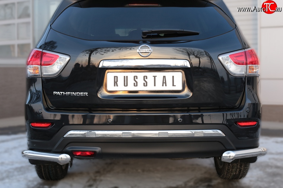 5 399 р. Защита заднего бампера (Ø63 мм уголки, нержавейка) Russtal  Nissan Pathfinder  R52 (2012-2017)