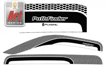 2 399 р. Дефлектора окон CA-Plastic  Nissan Pathfinder  R51 (2009-2014) (Серия Art белая, Без хром.молдинга). Увеличить фотографию 1