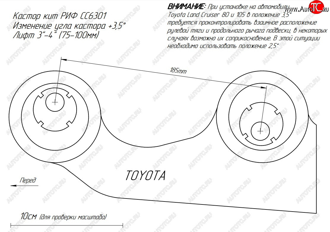 Кастор кит регулируемый РИФ (2,5°-3,5°) Nissan Patrol ( 4, 5) (1987-2010),  Toyota Land Cruiser ( 80, 78) (1989-1997)