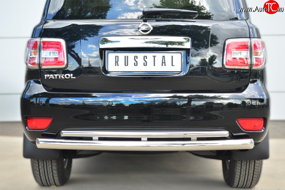 19 799 р. Двойная защита заднего бампера из двух труб диаметром 76 и 42 мм (рестайлинг) Russtal  Nissan Patrol  6 (2010-2014)
