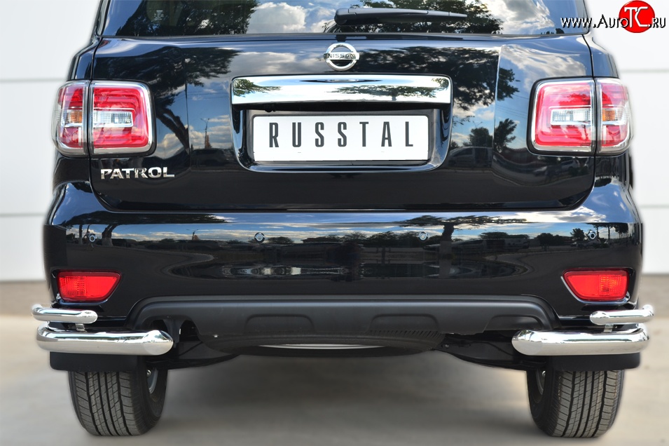 15 799 р. Защита заднего бампера (2 трубы Ø76 и 42 мм уголки, нержавейка) Russtal  Nissan Patrol  6 (2010-2014)