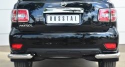 Защита заднего бампера (Ø76 мм уголки, нержавейка) Russtal Nissan Patrol 6 Y62 рестайлинг (2014-2017)