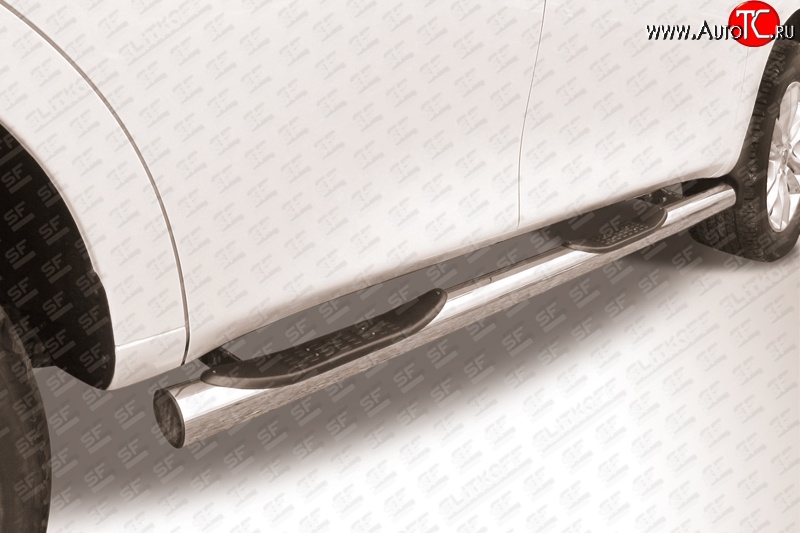 25 099 р. Защита порогов из трубы d76 мм с пластиковыми вставками для ног Slitkoff  Nissan Patrol  6 (2010-2014) (Нержавейка, Полированная)