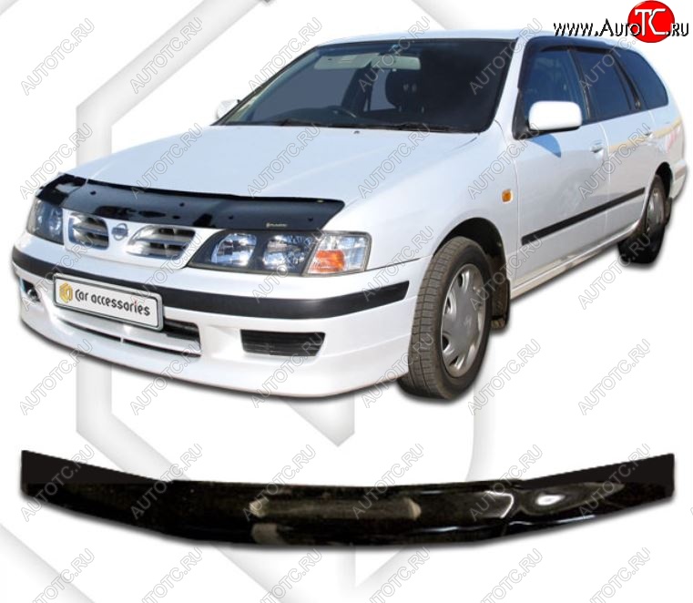 1 989 р. Дефлектор капота CA-Plastiс  Nissan Primera  седан (1995-2000) (Classic черный, Без надписи)