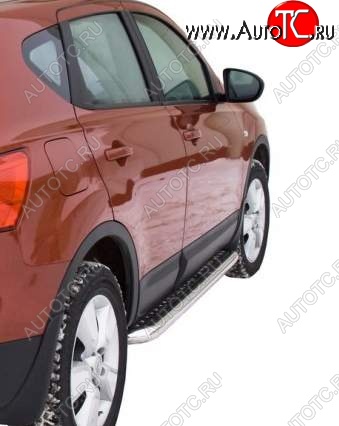 10 599 р. Защита порогов ТехноСфера (Техно Сфера) (Сталь с покрытием, с алюминиевым листом, d63.5 mm) Nissan Qashqai 1 дорестайлинг (2007-2010) (цвет: Серебристый)
