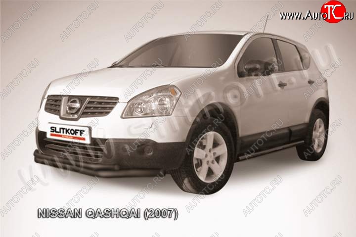 10 399 р. защита переднего бампера Slitkoff  Nissan Qashqai  1 (2007-2010) (Цвет: серебристый)
