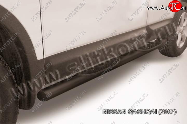 12 499 р. Защита порогов Slitkoff Nissan Qashqai 1 дорестайлинг (2007-2010) (Цвет: серебристый)