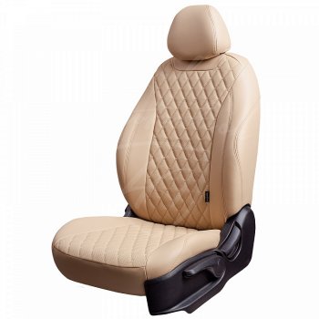 10 999 р. Чехлы для сидений Lord Autofashion Байрон (экокожа)  Nissan Qashqai  2 (2013-2022) (Бежевый, вставка бежевая, строчка бежевая). Увеличить фотографию 1