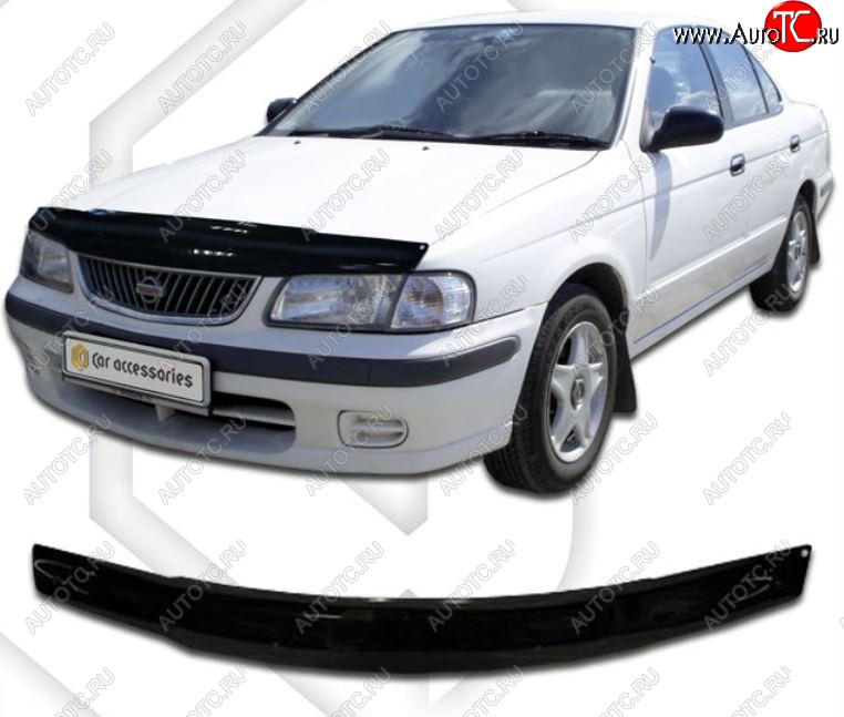 1 989 р. Дефлектор капота CA-Plastic  Nissan Sunny  B15 (1998-2004) (Classic черный, Без надписи)