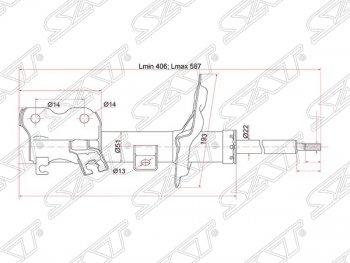 3 599 р. Левый амортизатор передний SAT Nissan Teana 1 J31 дорестайлинг (2003-2005). Увеличить фотографию 1