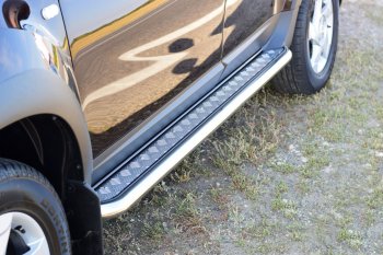 Порожки для ног из трубы Ø51 с алюминиевой площадкой Petroil Tuning Эстонец Renault Duster HS рестайлинг (2015-2021)  (Нержавеющая полированная сталь)