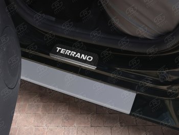 2 099 р. Пороги накладки Russtal  Nissan Terrano  D10 (2013-2022) (Нержавейка с покрытием карбон и надписью). Увеличить фотографию 2
