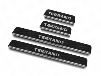 2 099 р. Пороги накладки Russtal  Nissan Terrano  D10 (2013-2022) (Нержавейка с покрытием карбон и надписью). Увеличить фотографию 3