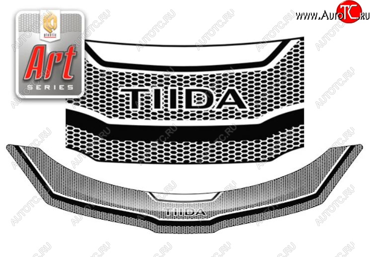 2 499 р. Дефлектор капота CA-Plastiс  Nissan Tiida  1 хэтчбэк (2004-2007) (Серия Art серебро)