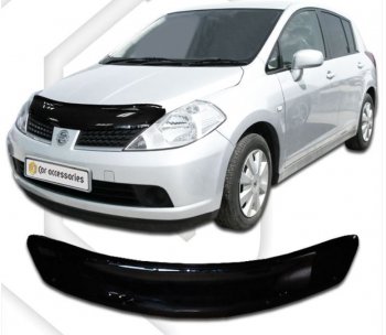 2 169 р. Дефлектор капота CA-Plastic  Nissan Versa (2004-2013) (Classic черный, Без надписи). Увеличить фотографию 1